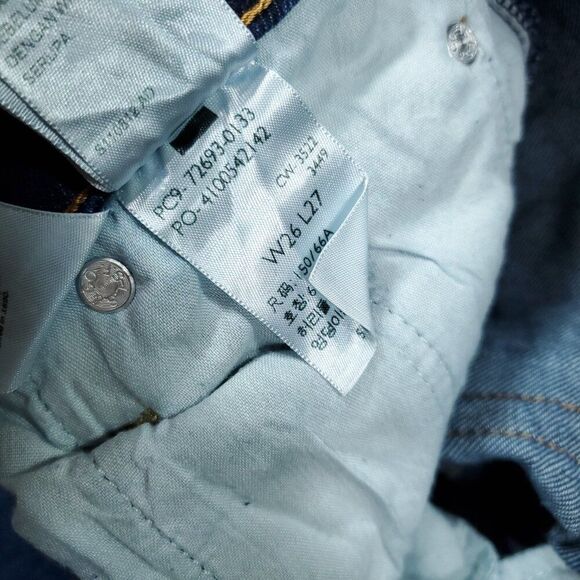 Levi's Ribcage Straight Ankle Stretch Jeans Dark Wash Blue Size 26x27 Ripped - Picture 7 of 9